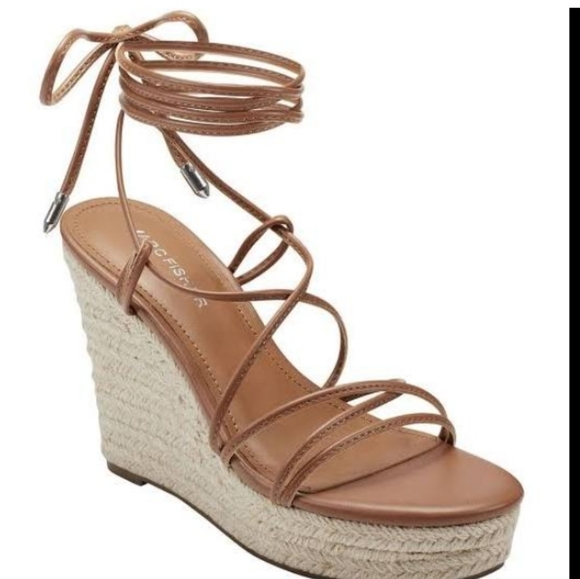 Marc Fisher Shoes - MARC FISHER KYLE WOMENS  LEATHER LACE UP ESPADRILLE WEDGES SIZE 8.5